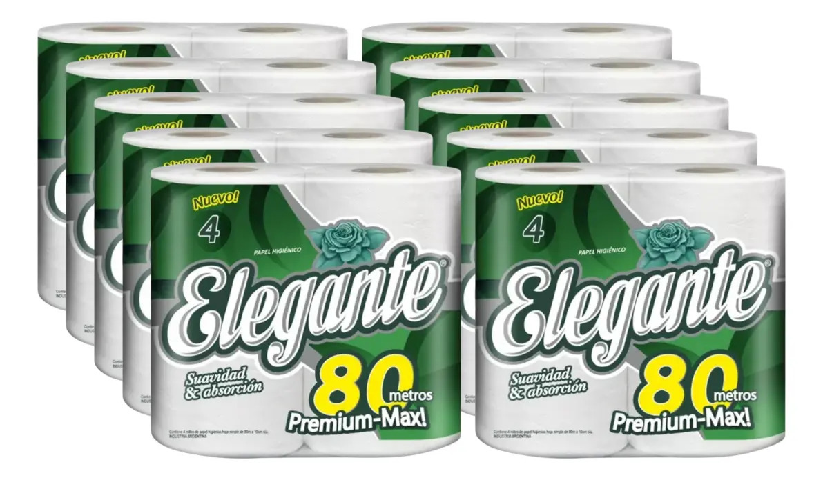 PAPEL HIGIENICO ELEGANTE VERDE 10X4X 80MTS